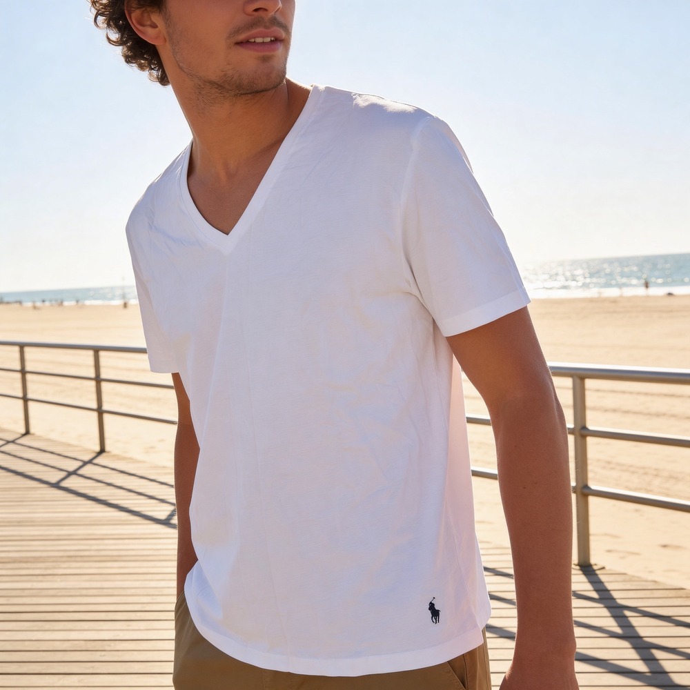 Polo Ralph Lauren Mens White V-Neck T-Shirt Big & Tall 2X Embroidery Pony Logo